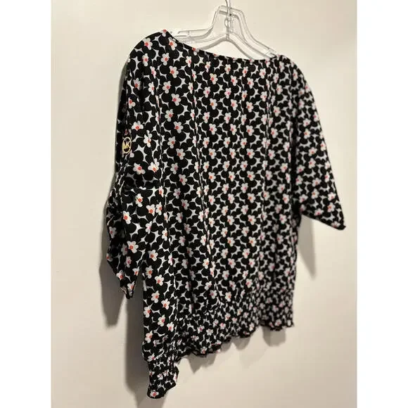 Michael Kors Black Floral Puff Sleeve Blouse Large - Picture 6 of 7